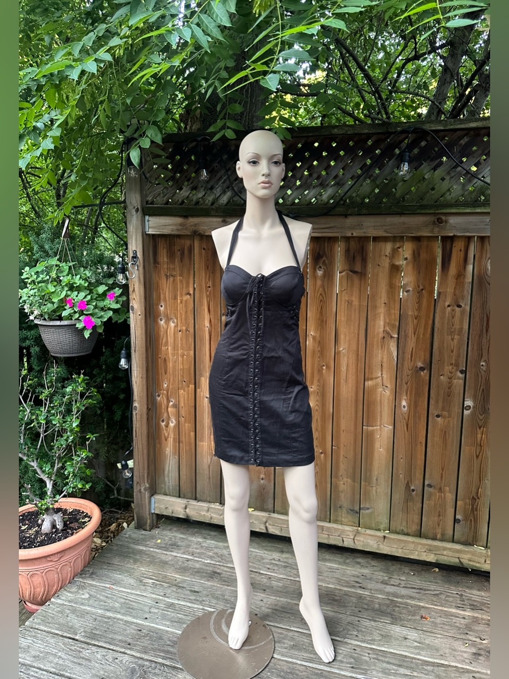 Black Lace-Up Halter Bodycon Mini Dress